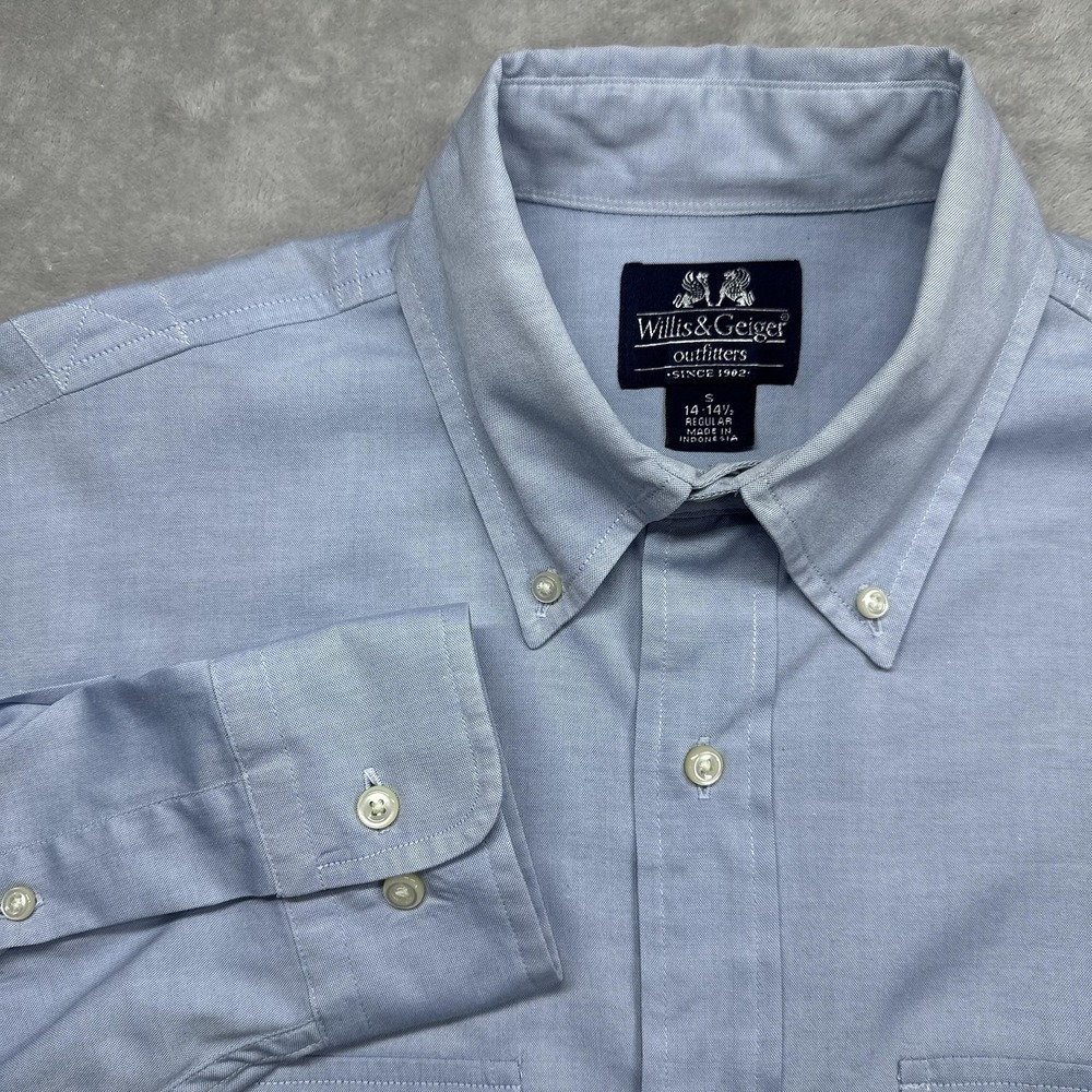 Willis & Geiger Button Down Shirt Mens Small Blue Oxford Safari Flap Pocket